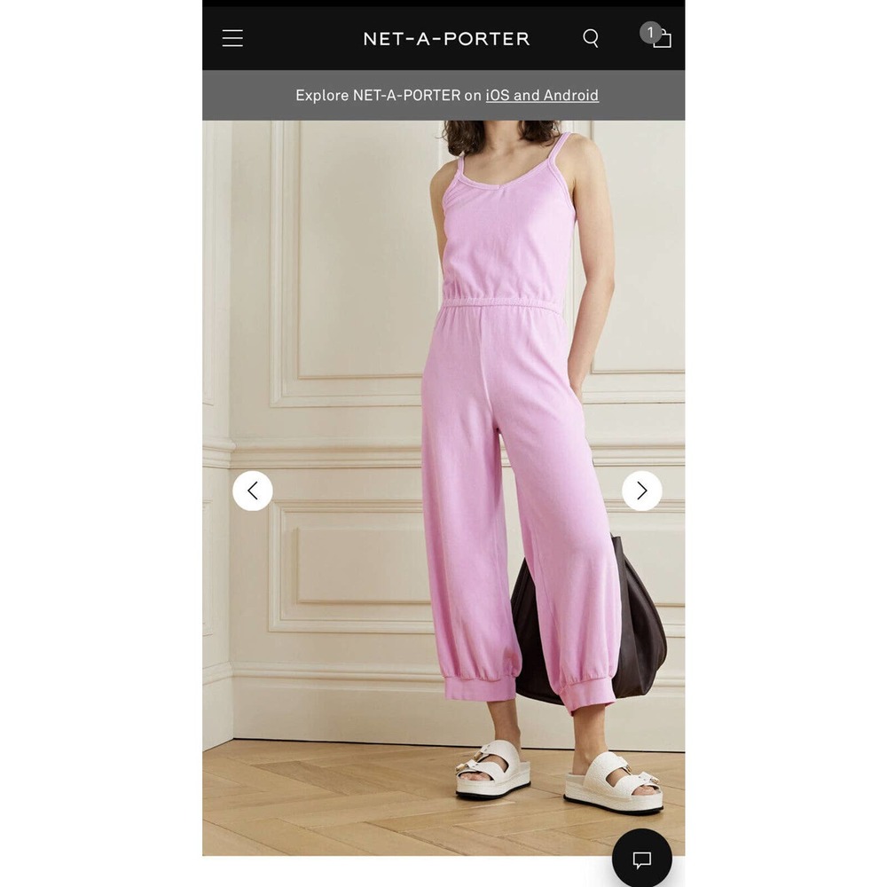 Suzie Kondi Tank Giorgi Cropped Velour Jumpsuit L NWT Petal Baby Pink